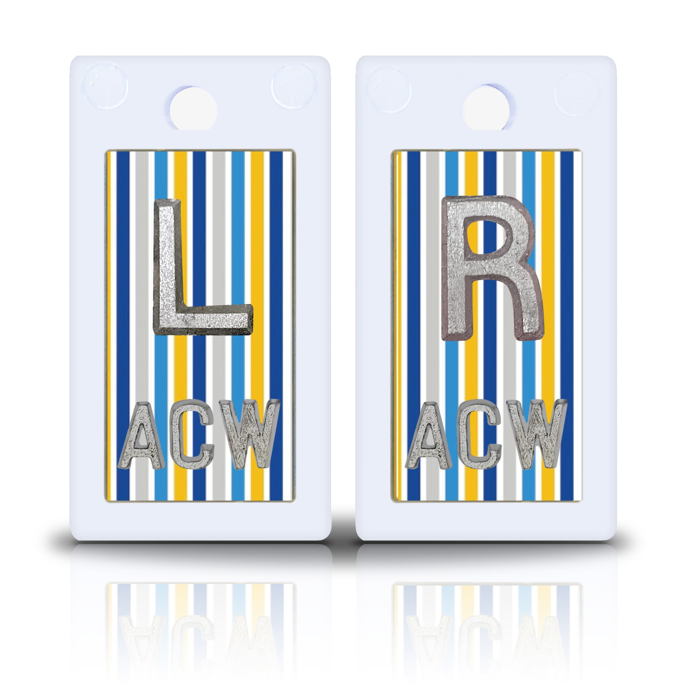 1 5/8" Plastic Lead Xray Markers with 3 Initials, Hanukkah Stripes